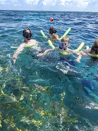 Family snorkeling together at Looe Key Reef